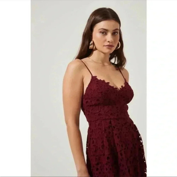 ASTR The Label Midi Dress Small Wine Red Lace A- Line Cocktail - Picture 2 of 13